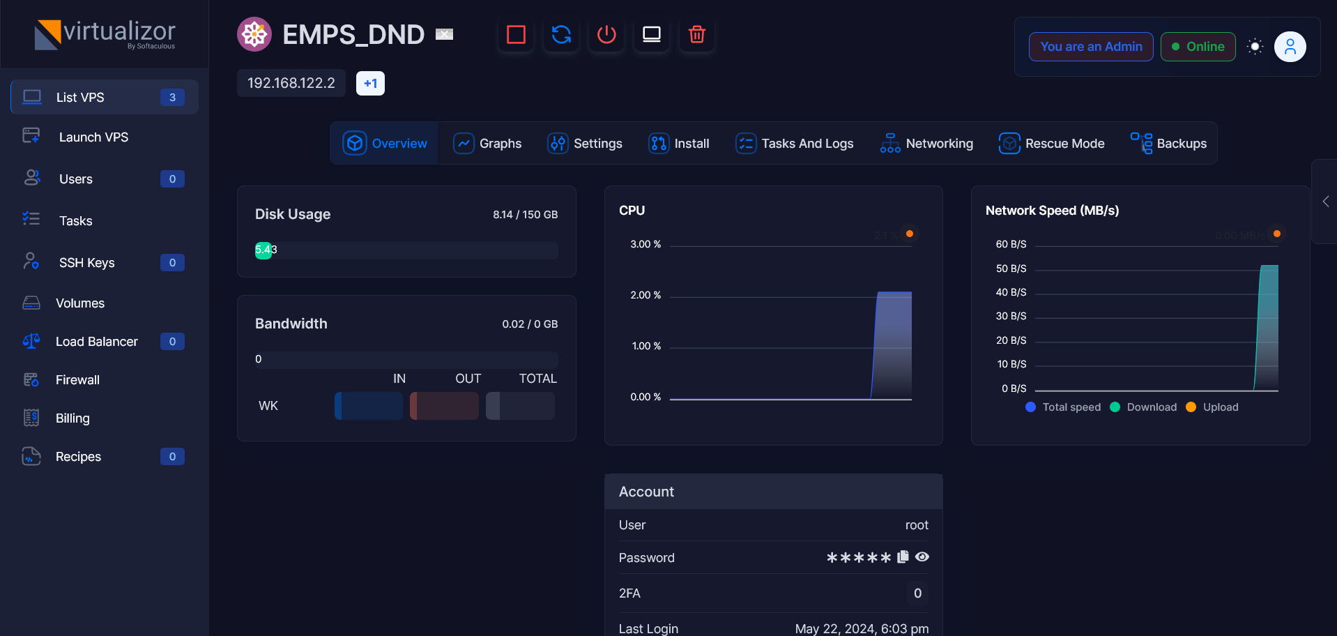 Virtualizor dashboard dark theme