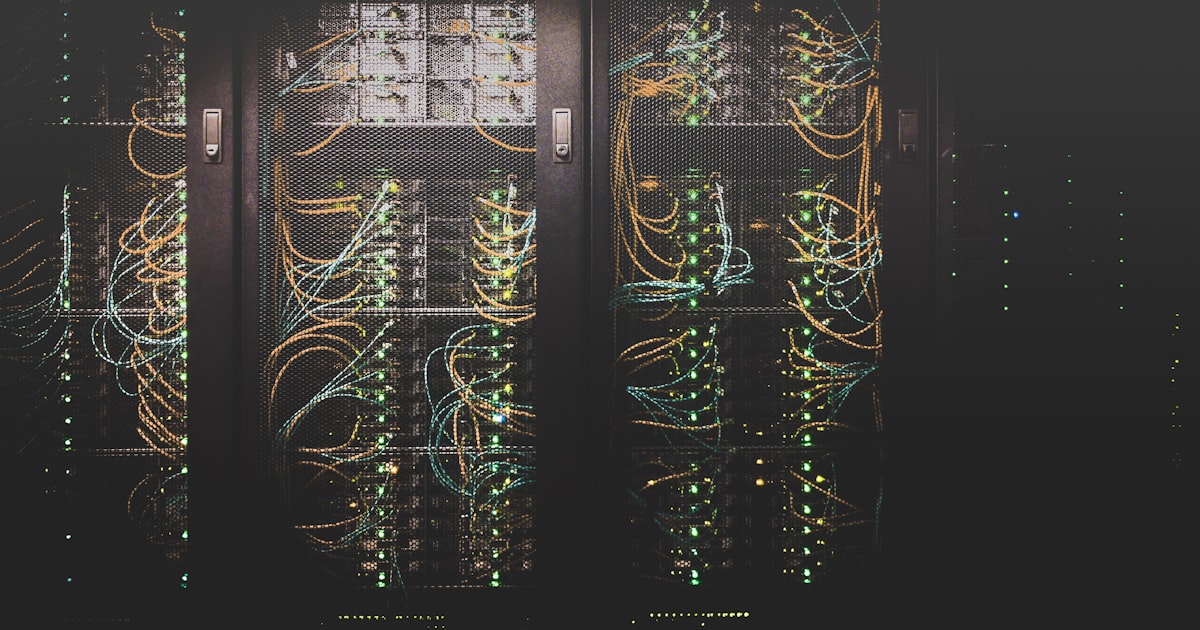 Rows of servers in a data center handling filtered network traffic